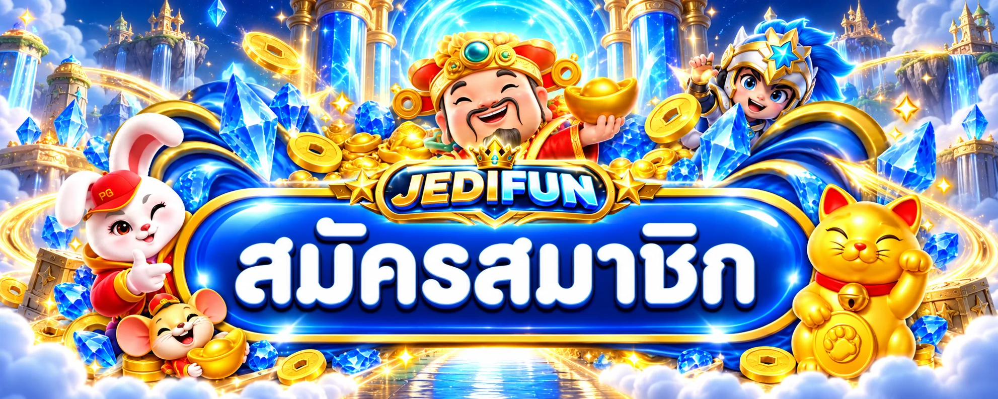 แบนเนอร์เข้าสู่ระบบเจไดฟัน JEDIFUN โทนน้ำเงินทอง